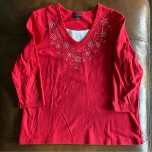 TRILLLOGY TRILOGY BY MORNING SUN Women’s 3/4 Sleeve Layered Top Red Size Large